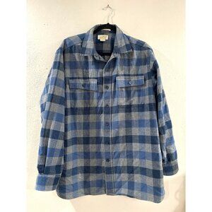 LL Bean Shirt Men’s Large Blue Gray Buffalo Plaid Chamois Cloth Traditional Fit